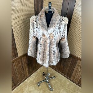 BEAUTIFUL VINTAGE HEAVILY SPOTTED LYNX BOBCAT FUR COAT JACKET SIZE SMALL